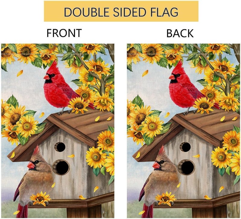 BLKWHT Summer Sunflowers Cardinal Bird Garden Flag 12x18 Vertical Double Sided Yellow Flowers Spring Farmhouse Holiday Outside Decorations Burlap Yard Flag BW815 - Image 4